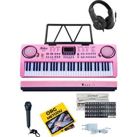 Midex PS-1500PK-H Başlangıç İçin Pembe 61 Tuşlu Org Kulaklık Notalık Mikrofon Metod