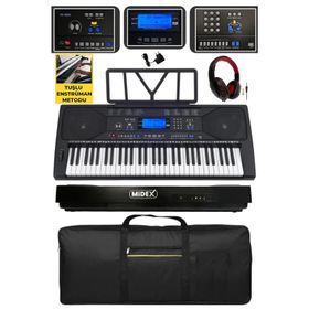 Midex PS-4500K Tuş Hassasiyetli 61 Tuşlu Org Dijital Lcd Ekran Usb Mp3 Kulaklık Çanta Notalık Öğrenme Metodu
