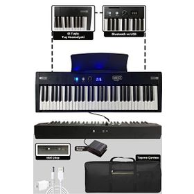 Midex PS4000BK Tuş Hassasiyetli 61 Tuşlu Org Bluetooth USB Midi Metod