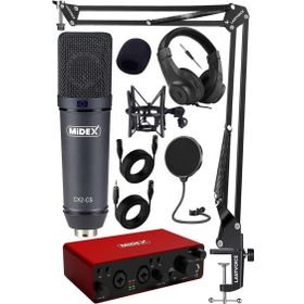 Midex Stüdyo Ekipmanları Exclusive Paket-4 CX2 Mikrofon GLX-800 Ses Kartı Stüdyo Kayıt Seti