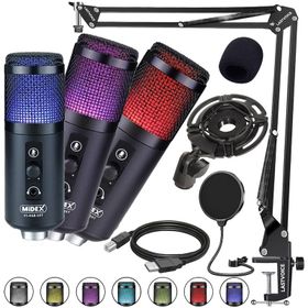Midex V5 RGB Set USB Oyuncu ve Yayıncı Mikrofonu Condenser Stüdyo