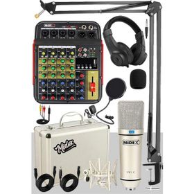 Midex Vokal Paket-2 CX1 Stüdyo Mikrofon 6 Kanal Stüdyo Kayıt Mikseri Kulaklık Ekipman Seti