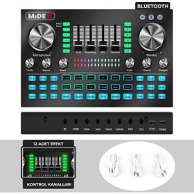 Midex VS20 Üst Seviye Stüdyo Kayıt Canlı Yayın Şarjlı Ses Kartı Efektli Radyo Mikseri