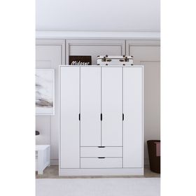 Midoser 140 cm Mat Beyaz 4 Kapılı 2 Çekmeceli Elbise Dolabı Gardrop