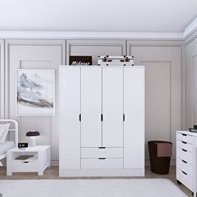 Midoser 140 cm Mat Beyaz 4 Kapılı 2 Çekmeceli Elbise Dolabı Gardrop