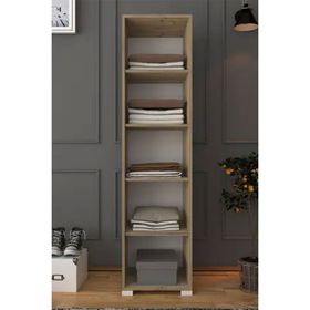 Midoser 40 cm Açık Ceviz-Beyaz 5 Raflı Kiler Tek Kapılı Banyo ve Elbise Dolabı Gardrop