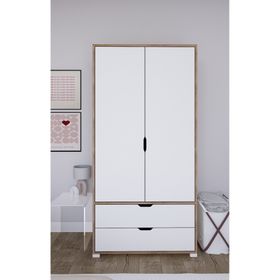 Midoser 90 cm Açık Ceviz-Beyaz 2 Kapılı 2 Çekmeceli Elbise Dolabı Gardrop