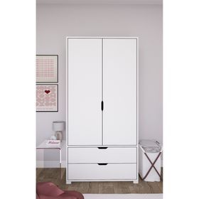 Midoser 90 cm Mat Beyaz 2 Kapılı 2 Çekmeceli Elbise Dolabı Gardrop