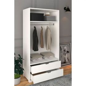 Midoser 90 cm Mat Beyaz 2 Kapılı 2 Çekmeceli Elbise Dolabı Gardrop