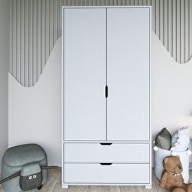Midoser 90 cm Mat Beyaz 2 Kapılı 2 Çekmeceli Elbise Dolabı Gardrop