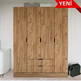 Midoser Atlas 4 Kapılı 2 Çekmeceli 140 cm Atlantik Çam Gardırop