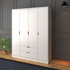 Midoser Duru 4 Kapaklı 2 Çekmeceli Beyaz 140 cm Gardırop