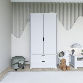Midoser Duru 90 cm Mat Beyaz 2 Kapılı 2 Çekmeceli Elbise Dolabı