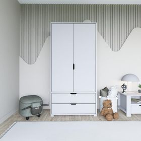 Midoser Duru 90 cm Mat Beyaz 2 Kapılı 2 Çekmeceli Elbise Dolabı
