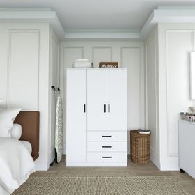 Midoser Easy 3 Kapılı 3 Çekmeceli Mat Beyaz 90 cm Elbise Dolabı