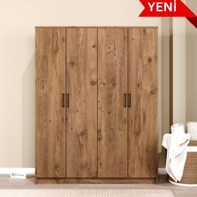 Midoser Kardelen Serisi 140 cm Atlantik Çam 4 Kapılı 5 Raflı Gardırop