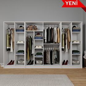 Midoser Kardelen Serisi Beyaz 8 Kapılı 14 Raflı 300 cm Elbise Dolabı