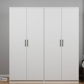 Midoser Kardelen Serisi Mat Beyaz 4 Kapılı 8 Raflı Elbise Dolabı