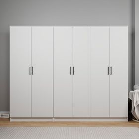 Midoser Kardelen Serisi Mat Beyaz 6 Kapılı 9 Raflı Elbise Dolabı