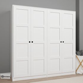Midoser Lucas 4 Kapılı 6 Raflı Mat Beyaz Yüklük Gardırop Seti