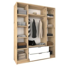 Midoser Mat Beyaz Keçe Açık Ceviz 4 Kapılı 2 Çekmeceli Gardırop