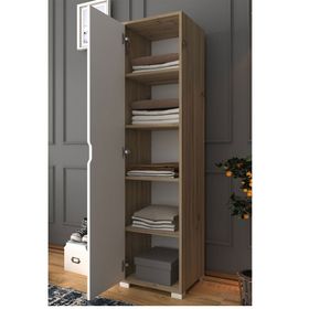 Midoser Mat Beyaz Keçe Açık Ceviz 5 Raflı Tek Kapılı Gardırop