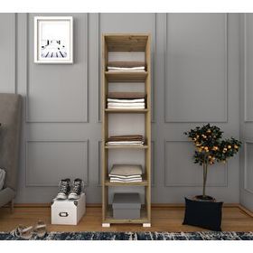 Midoser Nisan 40 cm Açık Ceviz-Beyaz 5 Raflı Kiler Tek Kapılı Banyo ve Elbise Dolabı