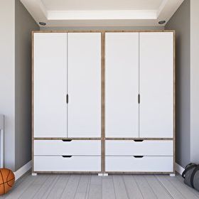 Midoser Nisan Açık Ceviz-beyaz 4 Kapılı 4 Çekmeceli Elbise Dolabı Gardrop Seti