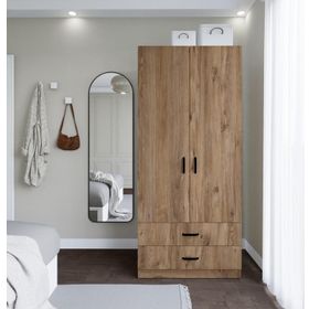 Midoser Yaman 80 cm Atlantik Çam 2 Kapakli 2 Çekmeceli Elbise Dolabı