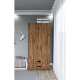 Midoser Yaman 80 cm Atlantik Çam 2 Kapakli 2 Çekmeceli Elbise Dolabı