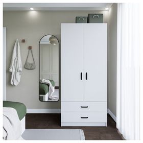 Midoser Yaman 80 cm Mat Beyaz 2 Kapaklı 2 Çekmeceli Gardırop