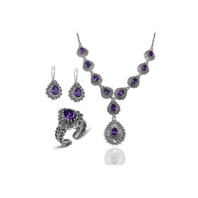 Midyat Nurtaş 201014416 Ametist Taşlı Gerdanlıklı Telkari Gümüş Üçlü Set