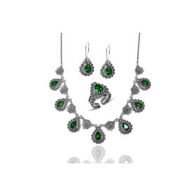 Midyat Nurtaş 201021805 Zümrüt Taşlı Gerdanlıklı Telkari Gümüş Üçlü Set