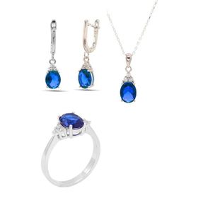 Midyat Nurtaş 201021906 Safir Taşlı 925 Ayar Gümüş Üçlü Set