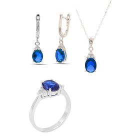 Midyat Nurtaş 201021906 Safir Taşlı 925 Ayar Gümüş Üçlü Set