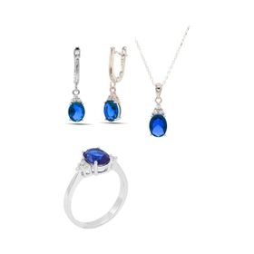 Midyat Nurtaş 201021906 Safir Taşlı 925 Ayar Gümüş Üçlü Set
