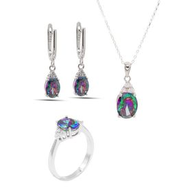 Midyat Nurtaş 201021907 Mistik Topaz Taşlı 925 Ayar Gümüş Üçlü Set