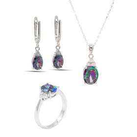 Midyat Nurtaş 201021907 Mistik Topaz Taşlı 925 Ayar Gümüş Üçlü Set