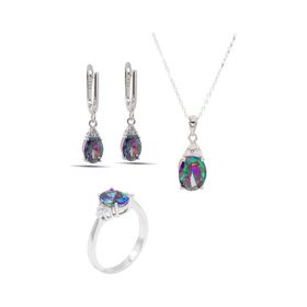 Midyat Nurtaş 201021907 Mistik Topaz Taşlı 925 Ayar Gümüş Üçlü Set