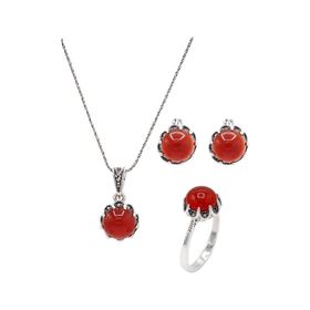 Midyat Nurtaş 201021941 Akik ve Markazit Taşlı 925 Ayar Gümüş Üçlü Set