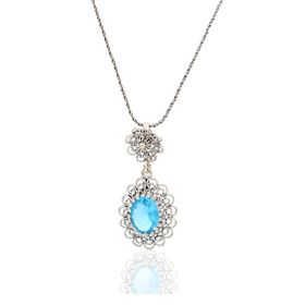 Midyat Nurtaş 201021957 Akuamarin Taşlı Elips Model Oksitli Telkari Gümüş Kolye