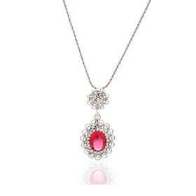 Midyat Nurtaş 201021959 Pembe Zirkon Taşlı Elips Model Oksitli Telkari Gümüş Kolye