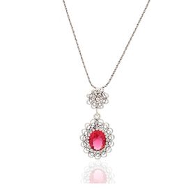 Midyat Nurtaş 201021959 Pembe Zirkon Taşlı Elips Model Oksitli Telkari Gümüş Kolye