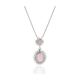 Midyat Nurtaş 201021960 Pembe Kuvars Taşlı Elips Model Oksitli Telkari Gümüş Kolye