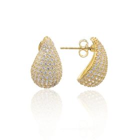 Midyat Nurtaş 201022861 Damla Kesim Zirkon Taşlı Gold Kaplama 925 Ayar Gümüş Kadın Küpe