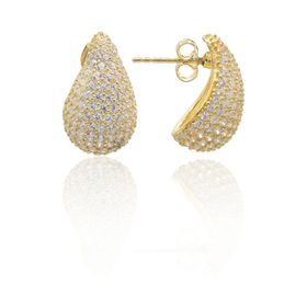 Midyat Nurtaş 201022861 Damla Kesim Zirkon Taşlı Gold Kaplama 925 Ayar Gümüş Kadın Küpe