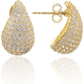 Midyat Nurtaş 201022861 Damla Kesim Zirkon Taşlı Gold Kaplama 925 Ayar Gümüş Kadın Küpe