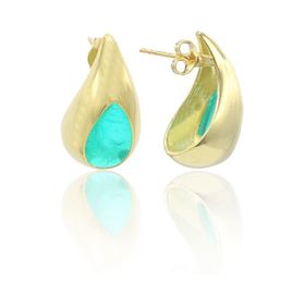 Midyat Nurtaş 201022862 Damla Kesim Zümrüt Taşlı Gold Kaplama 925 Ayar Gümüş Kadın Küpe