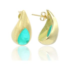Midyat Nurtaş 201022862 Damla Kesim Zümrüt Taşlı Gold Kaplama 925 Ayar Gümüş Kadın Küpe