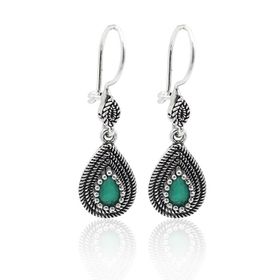Midyat Nurtaş Gümüş 201023141 Zümrüt Taşlı Damla Model Oksitli Telkari Gümüş Kadın Küpe